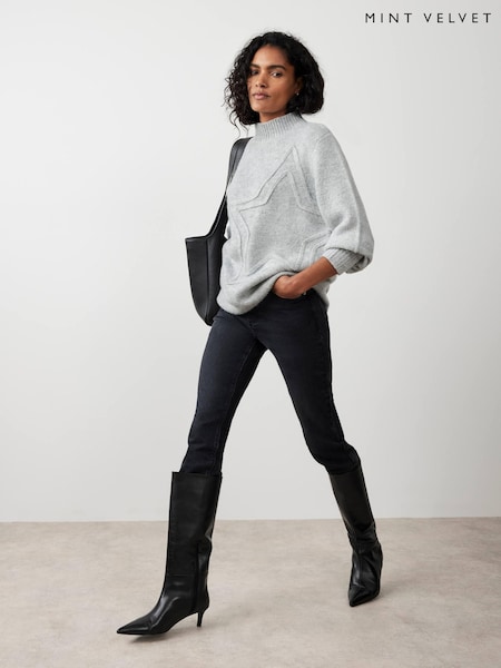 Mint Velvet Grey Knit Star Jumper (V08209) | £89