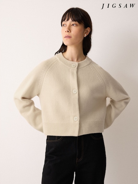 Jigsaw Cream Wool Cropped Cardigan (V08241) | £135