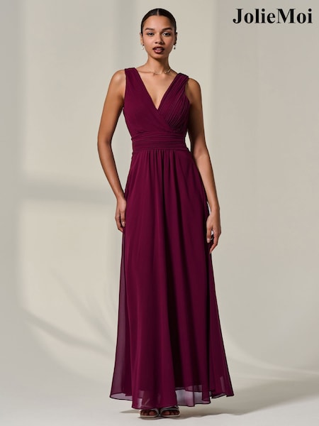 Jolie Moi Red Cora Sleeveless Chiffon Maxi Dress (V08246) | £79