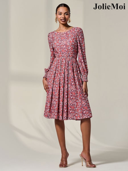 Jolie Moi Orange Long Sleeve Jersey Midi Dress (V08247) | £68