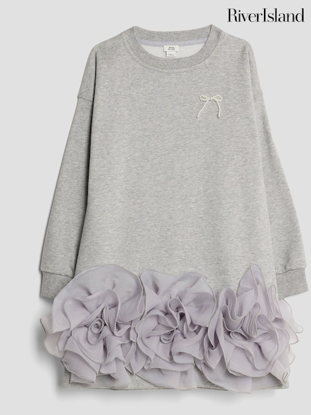 River Island Grey Rosette Hem Sweat Dress (V08268) | £29