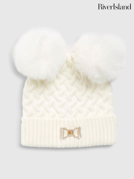 River Island Cream Double Pom Beanie (V08272) | £8