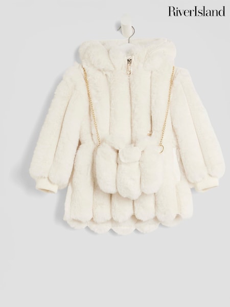 River Island Light Biege Fur Coat & Bag (V08273) | £52