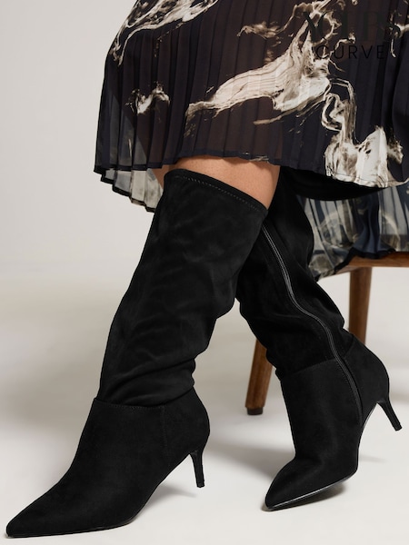 Yours Curve Black Extra Wide Fit Point Knee Heels (V08316) | £65