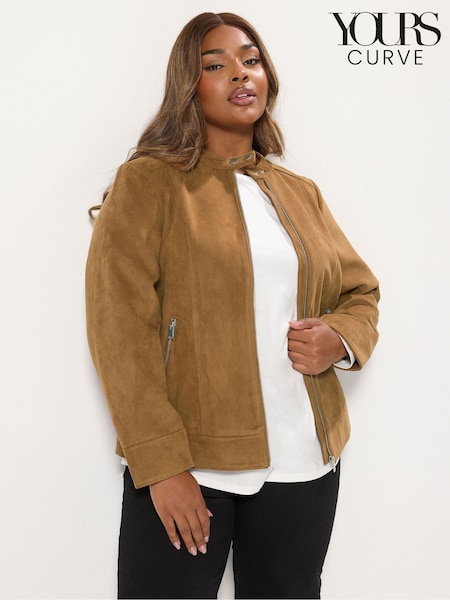 Yours Curve Brown Centre Front Suedette Jacket (V08317) | £65