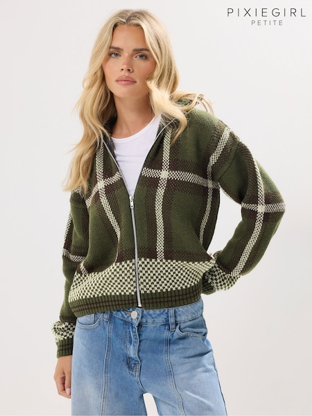 PixieGirl Petite Brown Check Zip Thru Sweattop (V08327) | £34