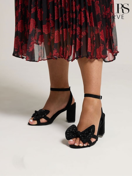 Yours Curve Black Extra Wide Fit Diamante Bow Sandals (V08356) | £45