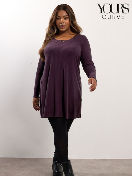 Yours Curve Purple Contrast Picot Ribbed Tunic (V08358) | £29