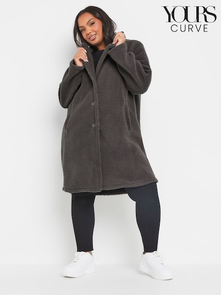 Yours Curve Grey Faux Fur Teddy Coat (V08362) | £45