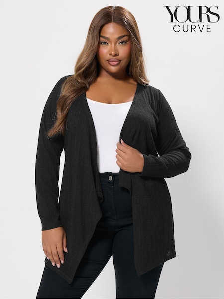 Yours Curve Black Cut & Sew Waterfall Cardigan (V08365) | £27