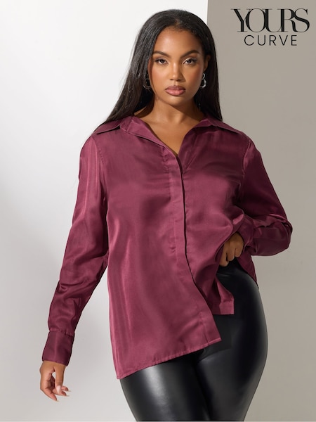Yours Curve Red London Satin Open Collar Shirt (V08382) | £36