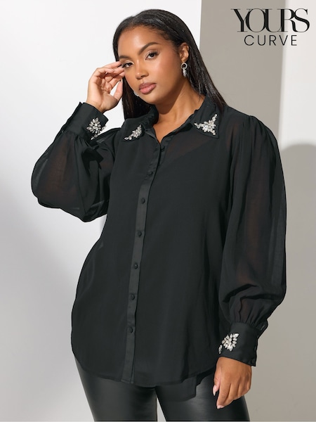 Yours Curve Black London Diamante Shirt (V08406) | £47
