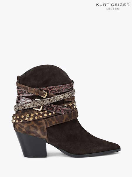 Kurt Geiger London Multi Strap Western Brown Boots (V08431) | £289
