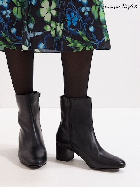 Phase Eight Black Leather Block Boots (V08455) | £149