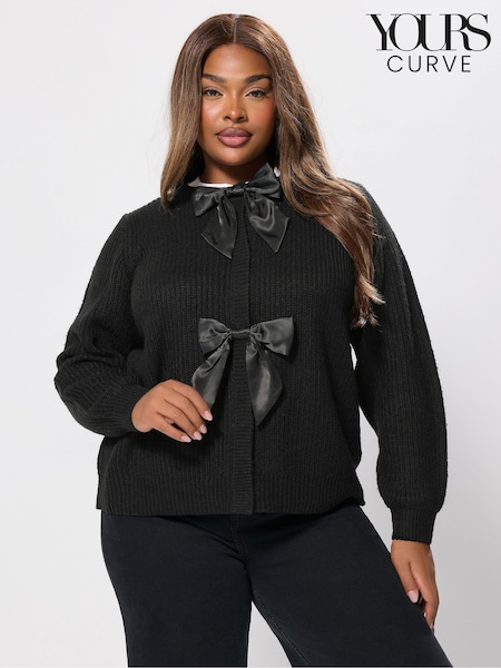 Yours Curve Black Satin Bow Cardigan (V08492) | £34