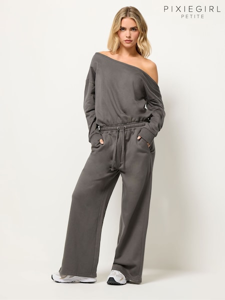 PixieGirl Petite Grey Sweat Wide Leg Jumpsuit (V08509) | £39