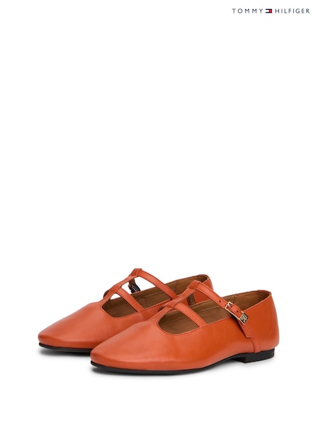 Tommy Hilfiger Orange Leather Double T-Bar Ballerinas (V08718) | £120