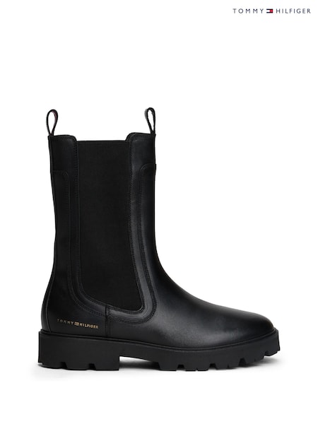 Tommy Hilfiger Black Leather Cleat Mid Chelsea Boots (V08721) | £170