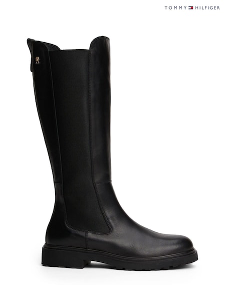 Tommy Hilfiger Black Leather Cleat Knee-High Chelsea Boots (V08722) | £210