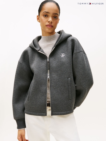 Tommy Hilfiger Grey Logo Embroidery Zip-Thru Hoodie (V08923) | £160