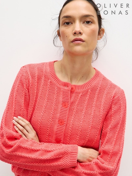 Oliver Bonas Pink Sparkle Crew Neck Knitted Cardigan (V08954) | £60