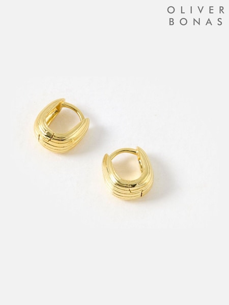 Oliver Bonas Gold Ciara Gold Plated Textured Huggie Earrings (V08969) | £38