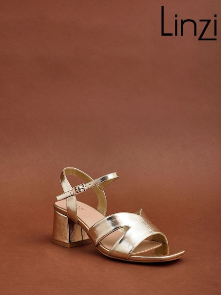 Linzi Gold Empire Wide Fit Link Detail Heeled Sandals (V09014) | £38