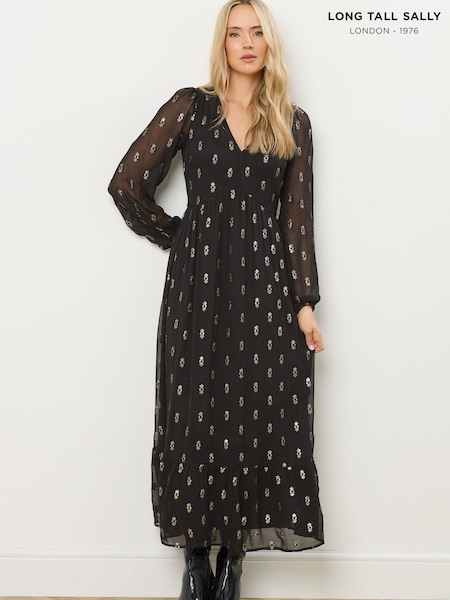 Long Tall Sally Black Sequin Spot Smock Midaxi Dress (V09213) | £70