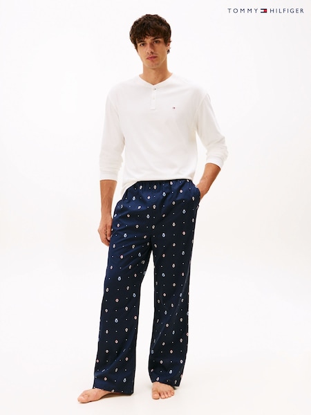 Tommy Hilfiger White Henley Woven Pyjamas Set Gift Box (V09215) | £85
