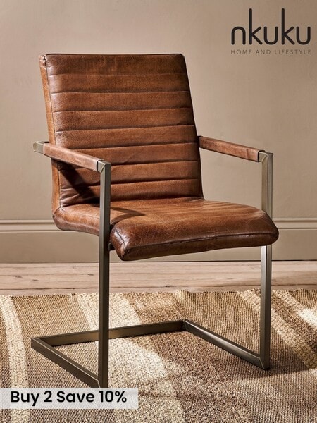 Nkuku Brown Wamma Leather Desk Chair (V09224) | £495