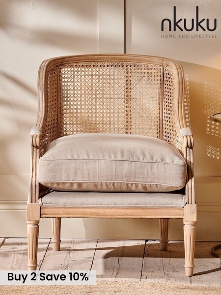 Nkuku Natural Kaziria Cane & Linen Armchair (V09232) | £995