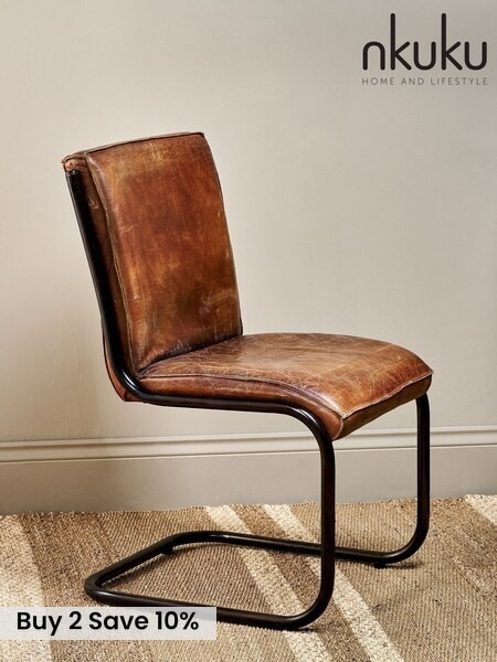 Nkuku Aged Tan Narwana Leather Desk Chair (V09233) | £395