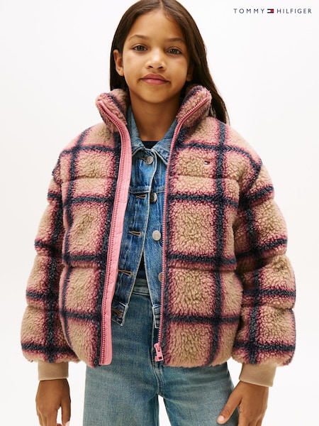 Tommy Hilfiger White Relaxed Check Teddy Fleece Bomber Jacket (V09272) | £110 - £130