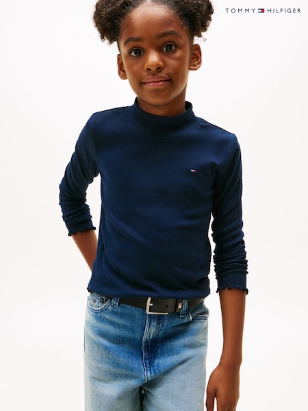 Tommy Hilfiger Blue Ribbed Extra Slim Mock Neck Top (V09273) | £22 - £26