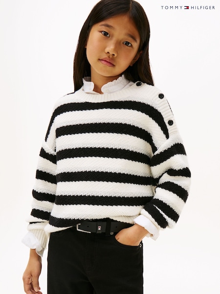 Tommy Hilfiger White Metallic Stripe Relaxed Jumper (V09282) | £65 - £75