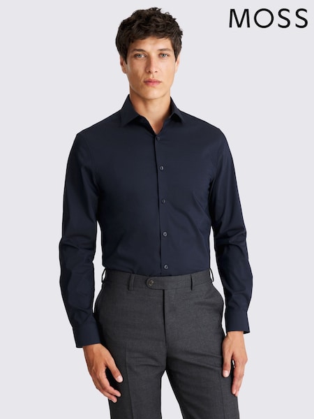 MOSS Slim Fit Blue Stretch Shirt (V09335) | £35