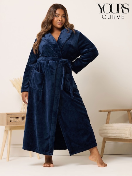 Yours Curve Blue Super Luxe Shawl Maxi Robe (V09372) | £34