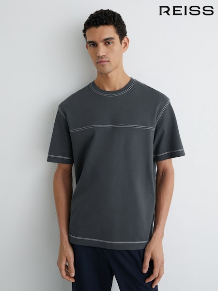 Reiss Petrol Blue Ravello Cotton Contrast-Stitch Oversize T-Shirt (V09373) | £38