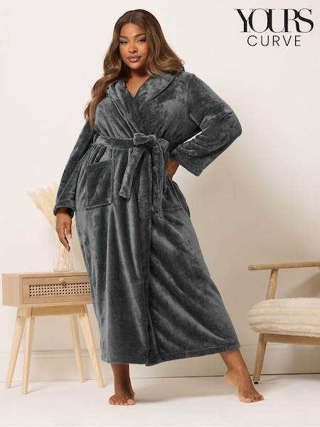 Yours Curve Grey Super Luxe Shawl Maxi Robe (V09376) | £34