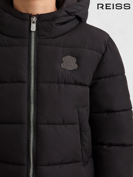 Reiss Black Myles 9-13 yrs Monogram Hooded Relaxed Puffer Jacket (V09382) | £78