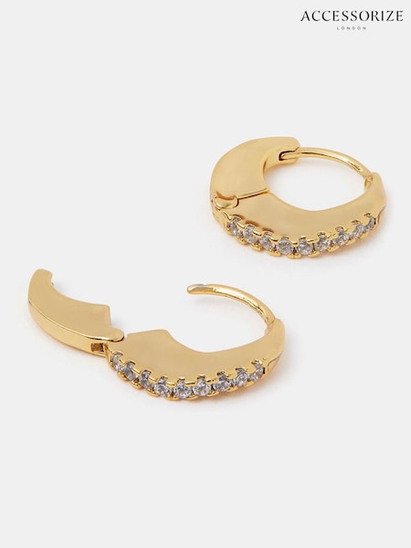 Accessorize Gold 14ct Gold-Plated Chunky Diamanté Hoop Earrings (V09435) | £20