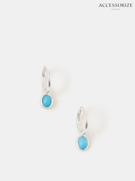 Accessorize Blue Sterling Silver Healing Stone Hoop Earrings (V09441) | £18