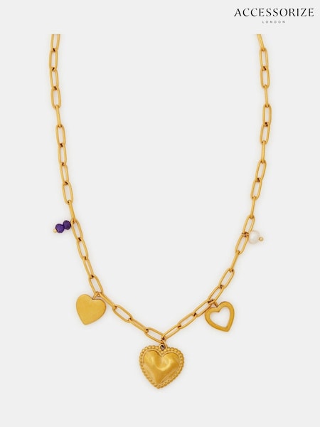 Accessorize Gold Plated Stainless Steel Heart Charm Necklace (V09459) | £24