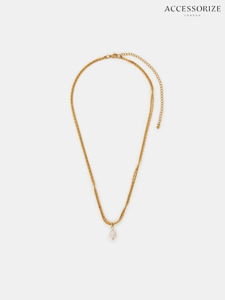 Accessorize Gold Tone Stainless Steel Layered Pearl Charm Necklace (V09460) | £24