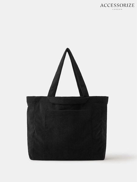 Accessorize Black Double Strap Corduroy Shopper Bag (V09461) | £25