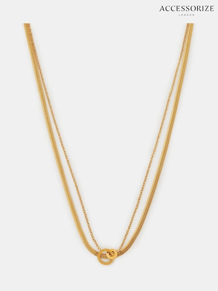 Accessorize Gold Tone Stainless Steel Ring Layered Necklace (V09474) | £22