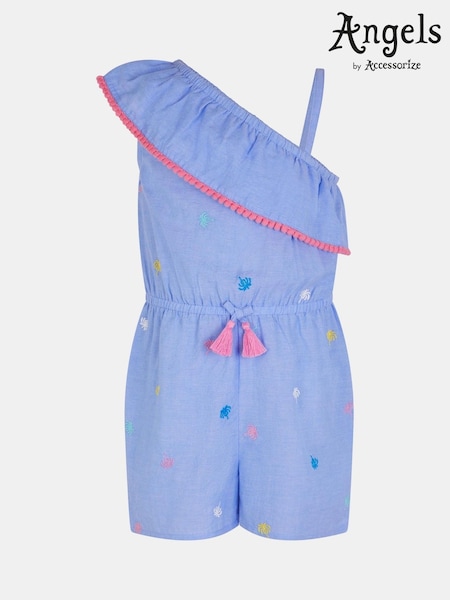 Angels By Accessorize Blue Girls Embroidered One Shoulder Playsuit (V09475) | £20 - £21