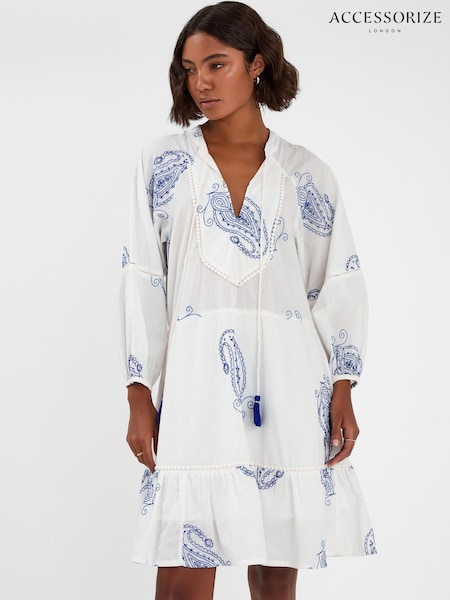 Accessorize Natural Embroidered Long Sleeve Mini Dress (V09476) | £60