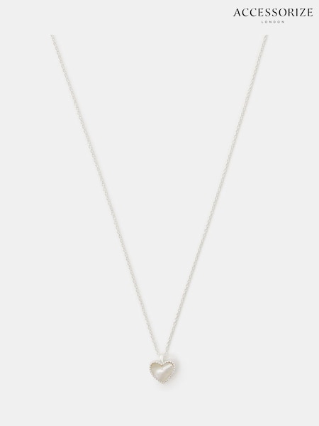 Accessorize Silver Plated Sterling Pearl Heart Pendant Necklace (V09477) | £24