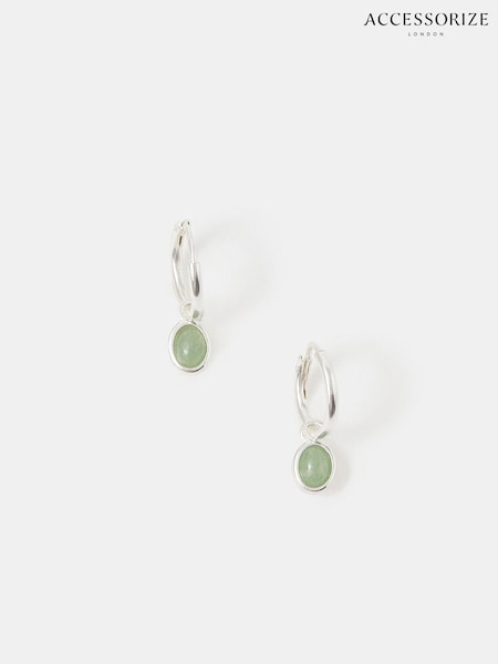 Green Sterling Healing Stone Hoop Earrings (V09484) | £18